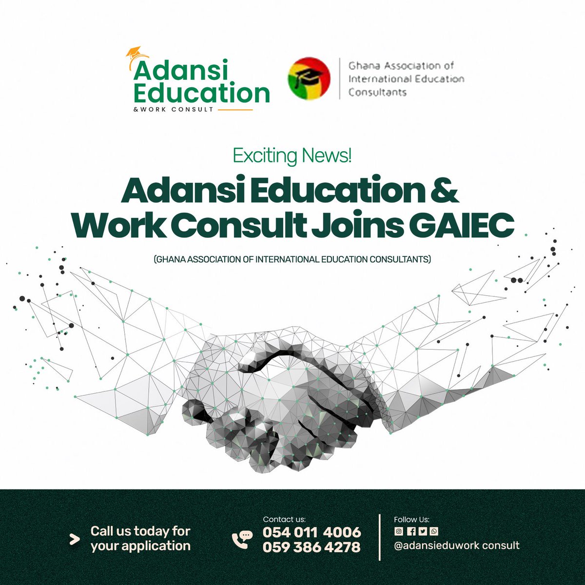 adansieduwork's tweet image. 🎉 Adansi Education has joined GAIEC!

We’re now part of Ghana’s leading network for international education consultants — more tools to help YOU study abroad with ease 🌍📚

Do you want to study abroad? Call us now!
0540114006 

#AdansiEducation #GAIEC  #EducationConsultancy