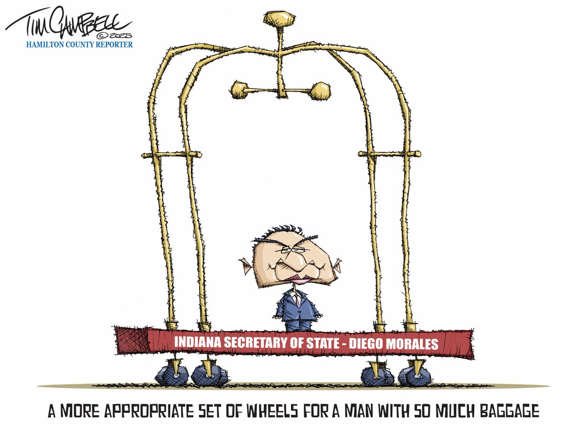 tc2oons's tweet photo. Baggage 
#DiegoMorales #IndianaSecretaryOfState #IndianaPolitics #corruption #TaxpayerFundedSUV #Nepotism #Unqualified #SexualAssaultAllegations #IndianaGOP @IndianaJournos @mirrorindy @JamesEBriggs @nkellyIN @WISHNews8 @EandPCartoons @indystartony https://t.co/3ElZP6WGlM
