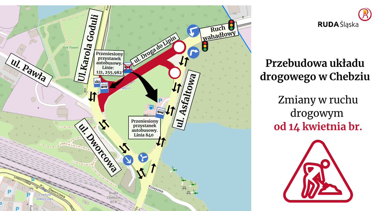 Uwaga kierowcy❗️
Od 14 kwietnia br. obowiązywać będą zmiany w organizacji ruchu w rejonie ulic Karola Goduli, Asfaltowej i Droga do Lipin w #Chebzie. Są one podyktowane kompleksową przebudową tego układu drogowego 🚧

➡️ rudaslaska.pl/ruda-slaska/ak…