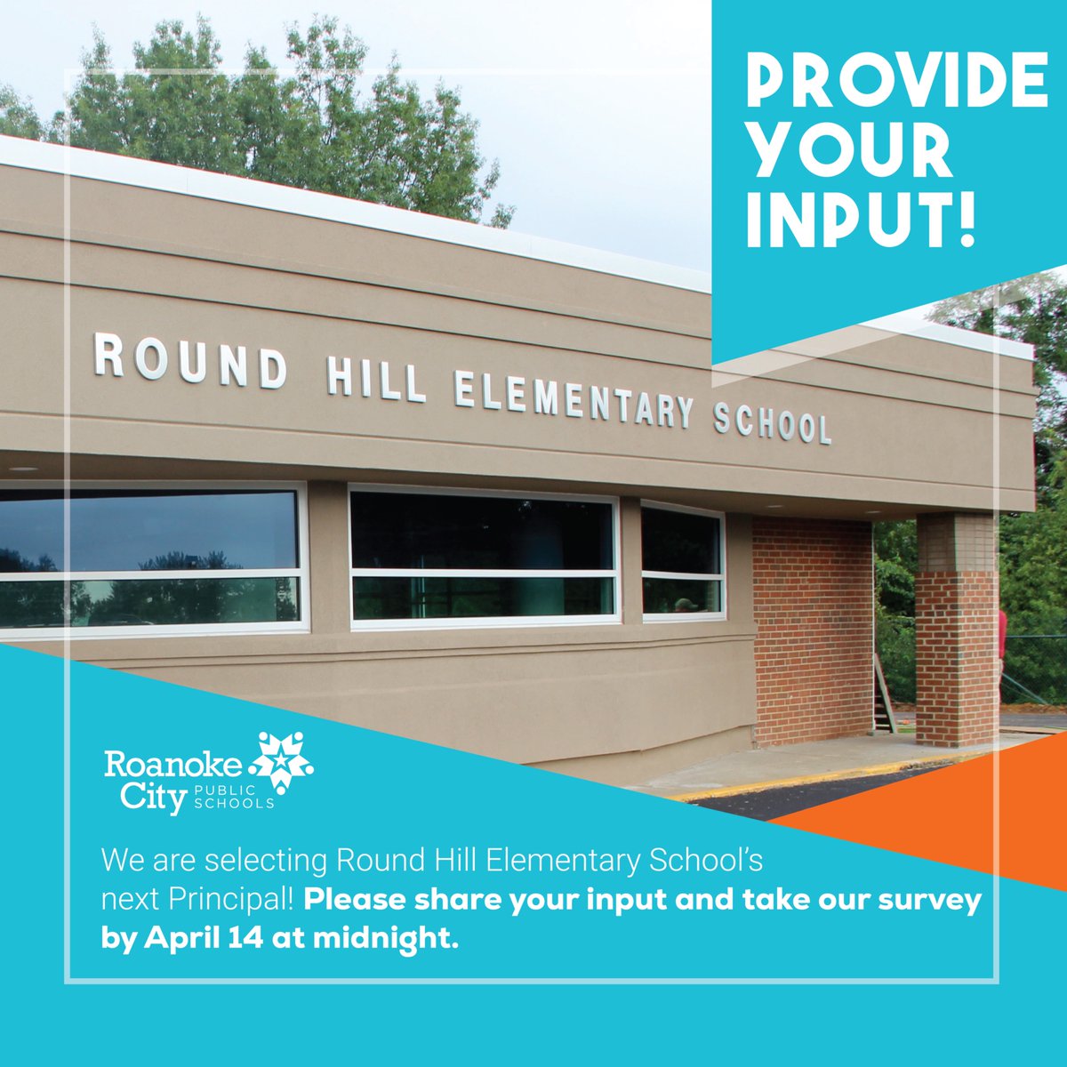 Provide Your Input: Help us select Round Hill Elementary School's next principal! The survey is now available and will only remain open until April 14th at midnight, so take a few minutes now to provide this critical input. Thank you! #WeAreOne rcps.info/Page/330