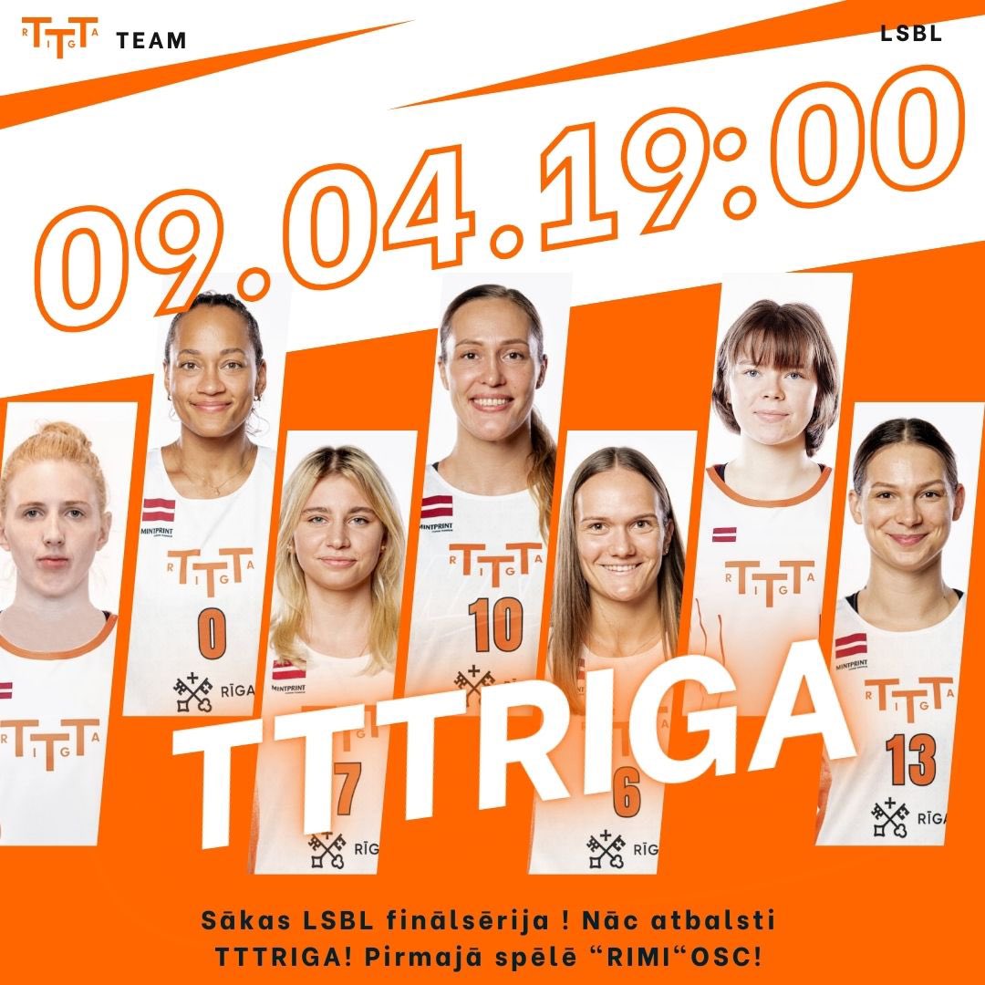 🏀LSBL finālsērijas ir klāt! 

TTTRiga uzsāk cīņu par Latvijas sieviešu basketbola līgas čempionu titulu pret SBK Liepāja/LSSS komandu! 

📆Pirmā spēle jau 9. aprīlī 
📍Rimi Olimpiskajā sporta centrā
🕚Plkst. 19:00

Aicinām TTTRiga atbalstītājus - kopā uz uzvaru! 🧡🖤