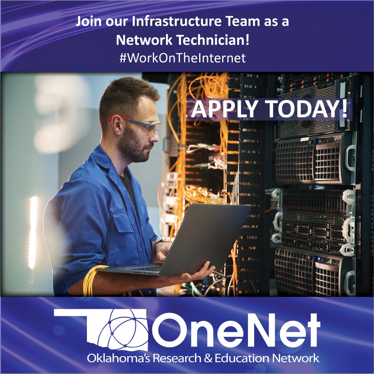 OneNetOK's tweet image. #WorkOnTheInternet - Join the OneNet team as a network technician!  Provide technical support for subscribers across the state. Make a difference in education, health care and government services! Great benefits &amp;amp; tuition reimbursement. Learn more at: onenet.net/onenet-job-opp…