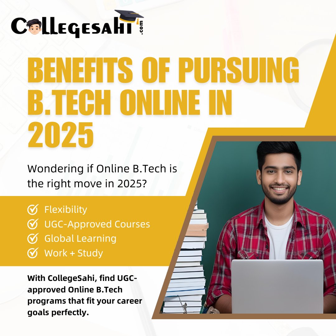 CollegeSahi's tweet image. Dreaming of a tech degree but need flexibility? Online B.Tech might just be your perfect match. Learn, work, and grow—all on your terms!

Let’s make your career goals a reality.

#OnlineBTech #EngineeringOnline #UGCApproved #FlexibleLearning  #CollegeSahi