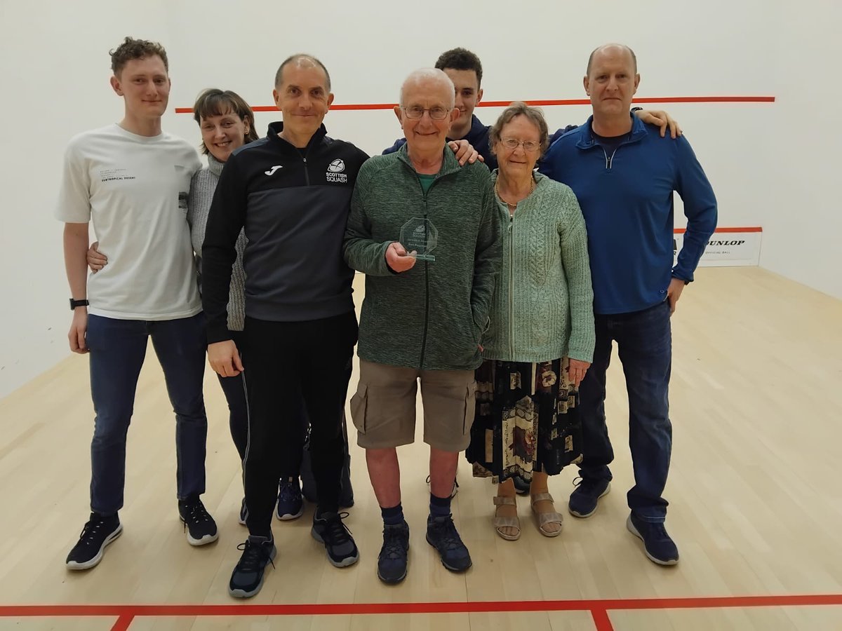 Congratulations to Ron Pearman who this weekend received his "Services to Squash award" after a lifetime of promoting the sport in Scotland.

Ron has been involved in squash for over 48 years, as a player, coach and referee.