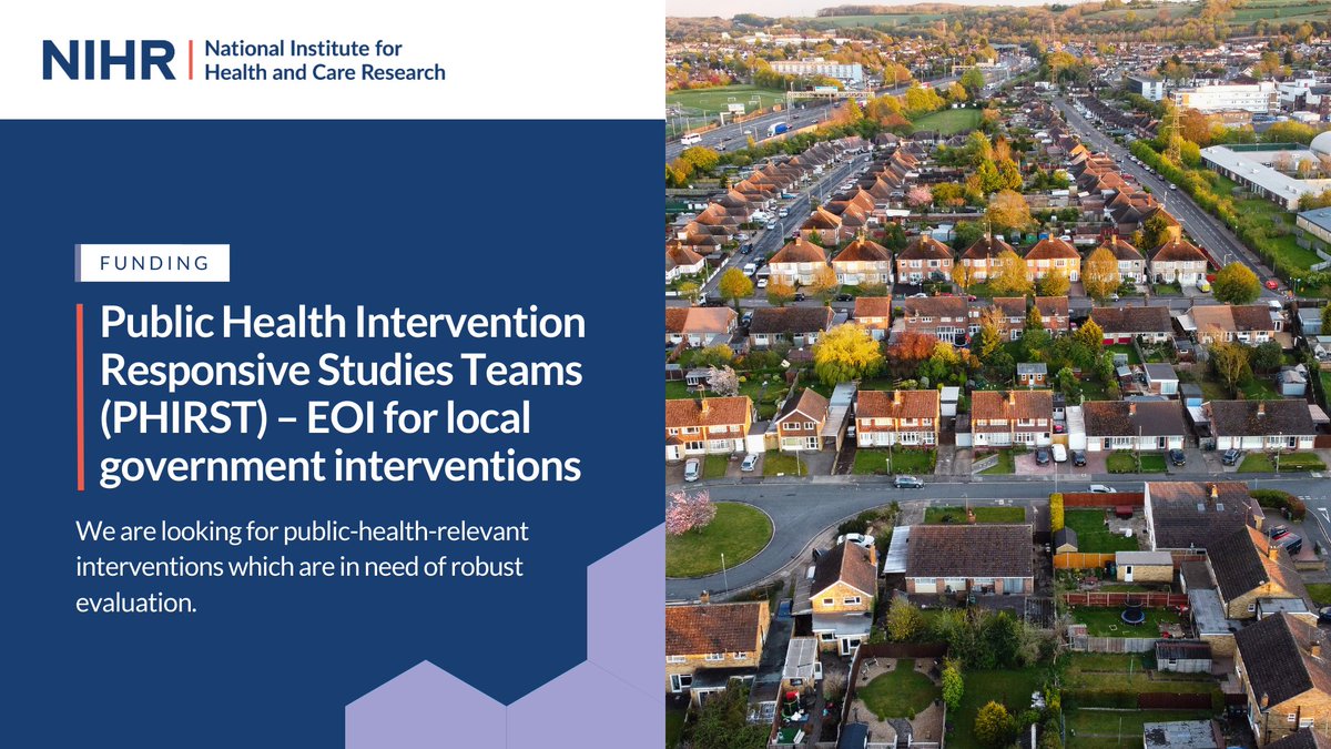 National Institute for Health and Care Research (@nihrresearch) on Twitter photo Our <a href="/NIHR_PHIRST/">NIHR_PHIRST</a> teams are looking to work with local government to evaluate interventions that have the potential to impact health.
Learn more and submit an expression of interest (EOI): nihr.ac.uk/funding/public… Our <a href="/NIHR_PHIRST/">NIHR_PHIRST</a> teams are looking to work with local government to evaluate interventions that have the potential to impact health.
Learn more and submit an expression of interest (EOI): nihr.ac.uk/funding/public…