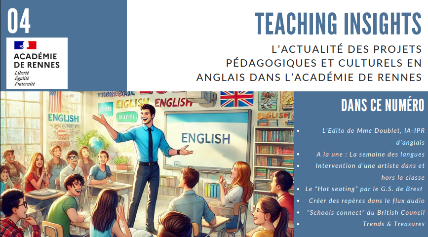 éduscol LV (@eduscol_lv) on Twitter photo 📣<a href="/acrennes/">Académie de Rennes</a> vient de publier la quatrième lettre d’informations pour les professeurs d’anglais 🇬🇧
«Teaching Insights » ➡️ pedagogie.ac-rennes.fr/sites/pedagogi… 📣<a href="/acrennes/">Académie de Rennes</a> vient de publier la quatrième lettre d’informations pour les professeurs d’anglais 🇬🇧
«Teaching Insights » ➡️ pedagogie.ac-rennes.fr/sites/pedagogi…
