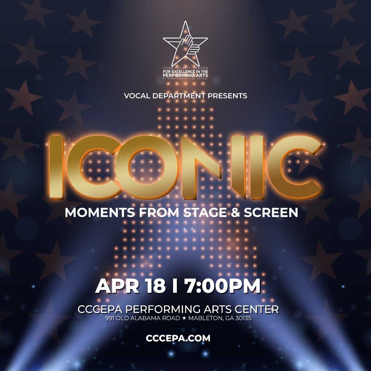 Don't Miss ICONIC by CCCEPA Vocal! The “Iconic” Spring Vocal Concert promises to dazzle with unforgettable melodies from beloved films and theatrical productions. 

TICKETS:
cur8.com/18943/project/… - mailchi.mp/cobbk12/iconic