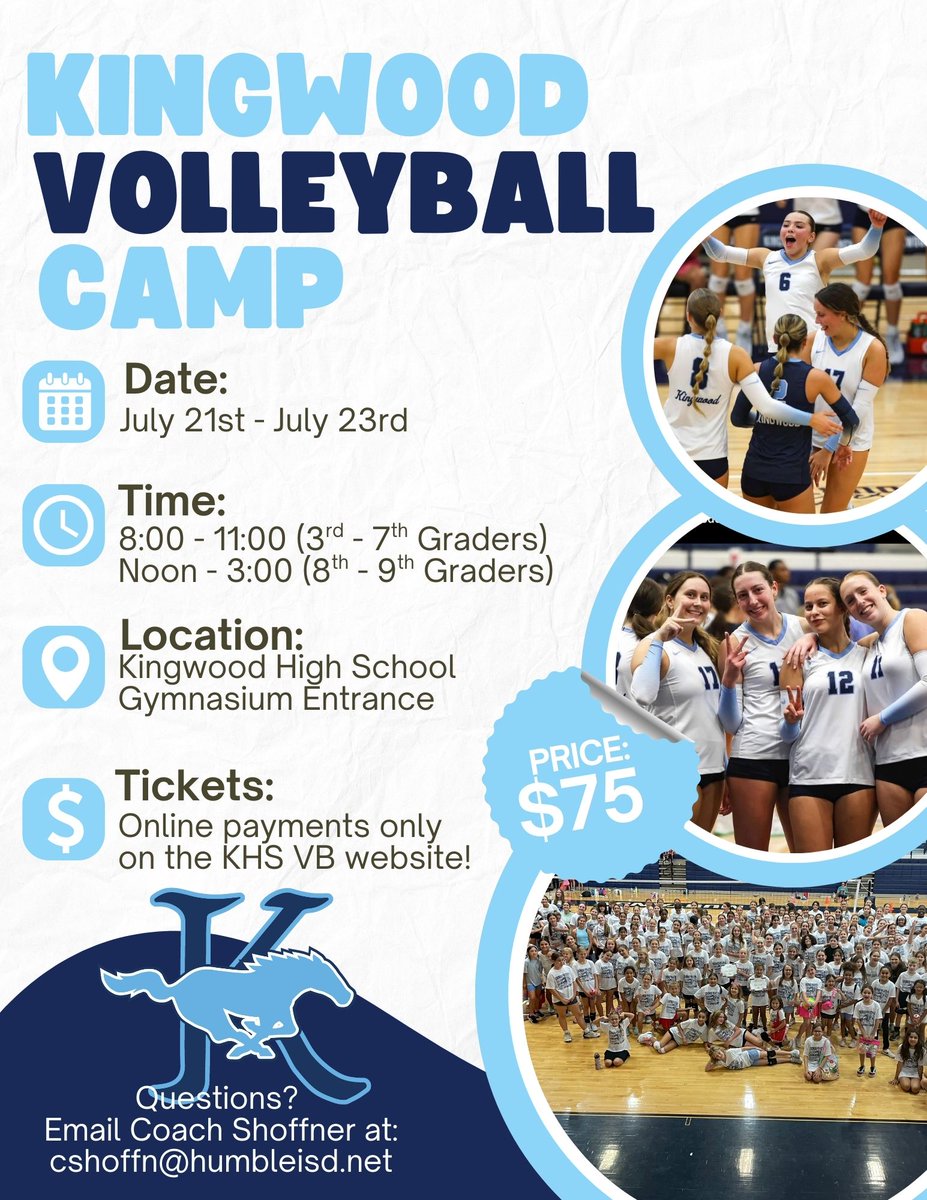 Kingwood Volleyball (@kingwood_vb) on Twitter photo Mark your calendars!!!!
Future Mustang Volleyball Camp will be July 21-23.
We can't wait to see you there! <a href="/HumbleISD_Ath/">Humble ISD Athletics</a>
humbleisd.hometownticketing.com/embed/event/37… Mark your calendars!!!!
Future Mustang Volleyball Camp will be July 21-23.
We can't wait to see you there! <a href="/HumbleISD_Ath/">Humble ISD Athletics</a>
humbleisd.hometownticketing.com/embed/event/37…