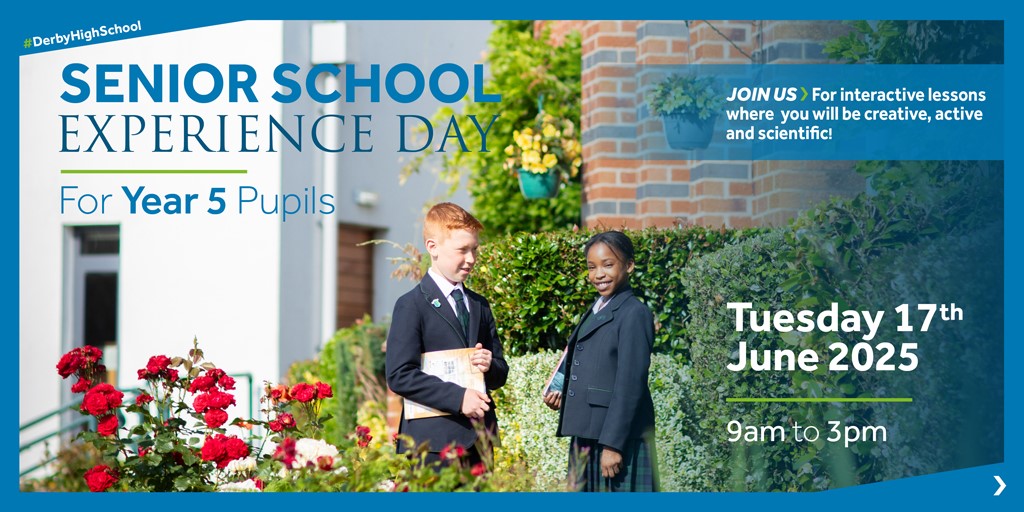 Derby High School (@derbyhighschool) on Twitter photo Join us for our Senior School Experience Day, Tues 17th June 2025, open to all Year 5 pupils from any school.
Spaces are limited so please reserve your space by contacting our Admissions Team ☎️ 01332 514267 ✉️✉️admissions@derbyhigh.derby.sch.uk.
#DerbyHighSchool Join us for our Senior School Experience Day, Tues 17th June 2025, open to all Year 5 pupils from any school.
Spaces are limited so please reserve your space by contacting our Admissions Team ☎️ 01332 514267 ✉️✉️admissions@derbyhigh.derby.sch.uk.
#DerbyHighSchool