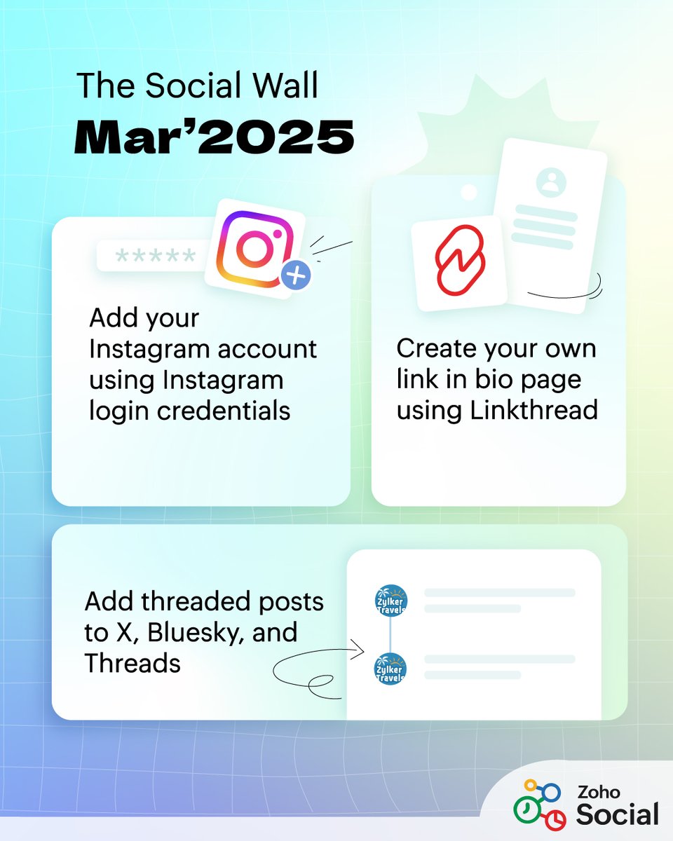 ZohoSocial's tweet image. March saw some big updates! 🚀
From threaded posts to new channel integrations on mobile, here’s everything that went live in Zoho Social this month.

Catch up on The Social Wall 👉🏼 zurl.co/Nlucd

#ZohoSocial #TheSocialWall #MarchUpdates #SocialMediaUpdates