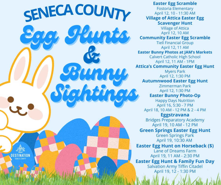 Spring fun is hopping into Seneca County!🐰

Check out egg hunts, bunny sightings, and many more events to help you and your family celebrate the season. Learn more at: ow.ly/EjqY50VvGmw