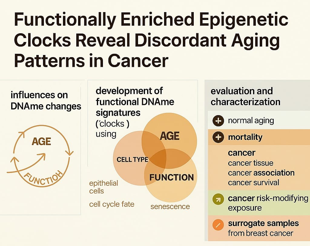 🧬 New study alert!

Functionally enriched epigenetic clocks reveal discordant aging in cancer patients: 

⚡️Faster aging in breast cancer tissue
🐢 Slower aging in cervical samples

A huge step forward for #Aging and #Cancer research!

📖pubmed.ncbi.nlm.nih.gov/40175686/#full…

Thanks to