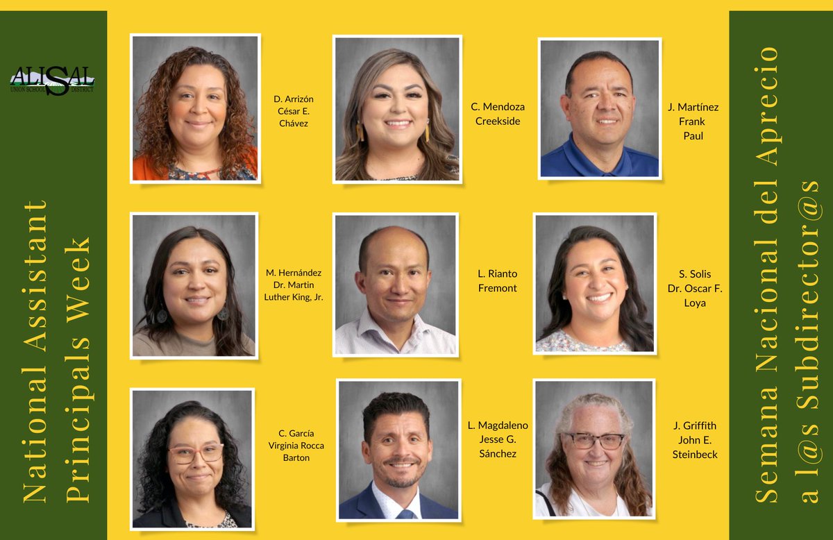 Congratulations to our amazing assistant principals during #NationalAssistantPrincipalWeek. Thanks for all you do for our students every day! Felicidades a nuestros subdirectores en esta semana del Aprecio Nacional al Subdirector y Subdirectora. Gracias por su ardua labor!