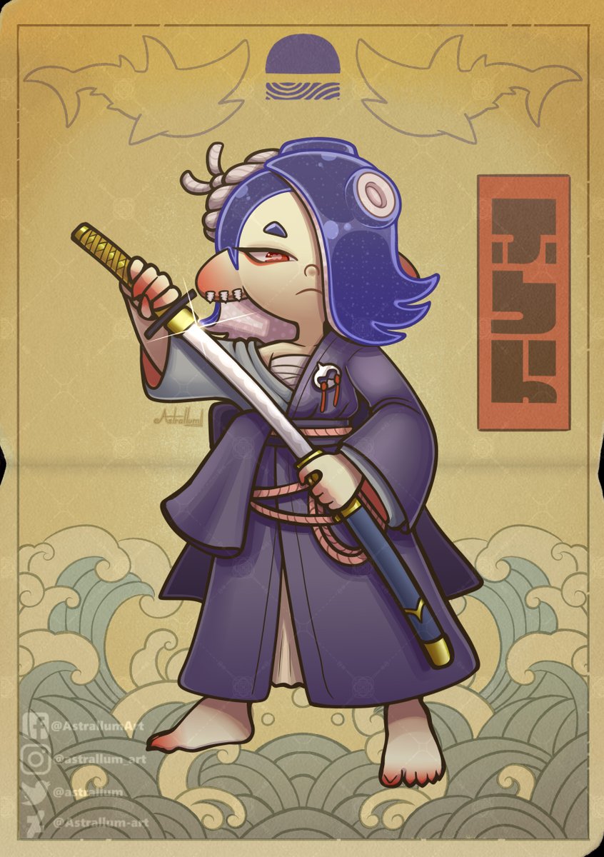 "A hungry blade, a sharp grin in a wild warrior's hand. It bites just once—a flash, a slash, a sudden shudder. Shredded remains sink down, down, down like falling snow. A fleeting flurry, brief as life itself, falls around my open parasol." 
-Sunken Scroll 10

 #splatoon #shiver