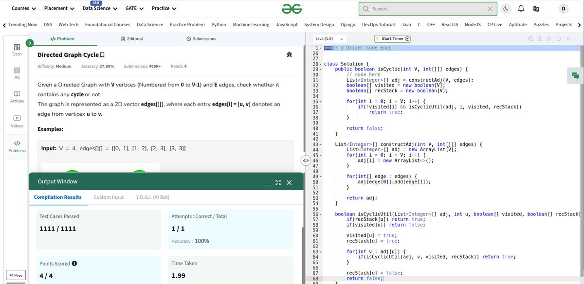 hi__dev__'s tweet image. Day-137 of #gfg160 and #geekstreak2024 
Today, I solved the problem of &quot;Directed Graph Cycle.&quot;
@geeksforgeeks