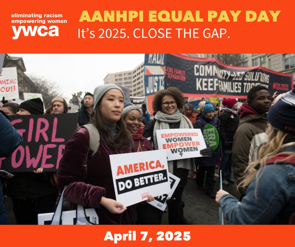 On #AANHPIEqualPayDay, we highlight the persistent wage gap impacting Asian American, Native Hawaiian, and Pacific Islander women. While the average earnings show a 92-cent gap, many AANHPI women earn less, facing barriers to pay equity due to racial and gender biases. #ONEYWCA