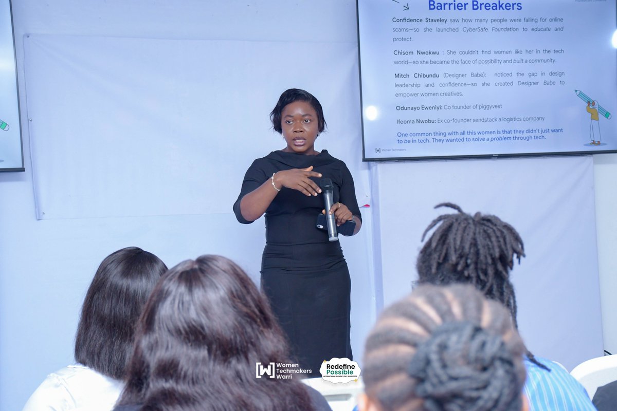 Ogheneteguonor Mukoro took the stage at #IWDWarri speaking on "Breaking Barriers and Driving Social Change"

✨ Highlights:

🔍 Breaking barriers is about solving real problems.
⚡ Build Real Skills, Not Just a Title.
🤖 Personal Branding + Problem Solving = Impactful Change.