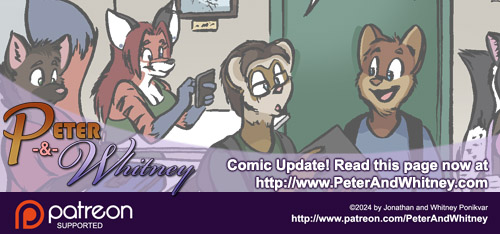 In today's newest page of Peter &amp; Whitney, a question that many folks have had since the start of the sequel series is finally answered: just how (and in what capacity) does Peter remember Seth? peterandwhitney.com/20250407 

#furrycomic #webcomic #furryart