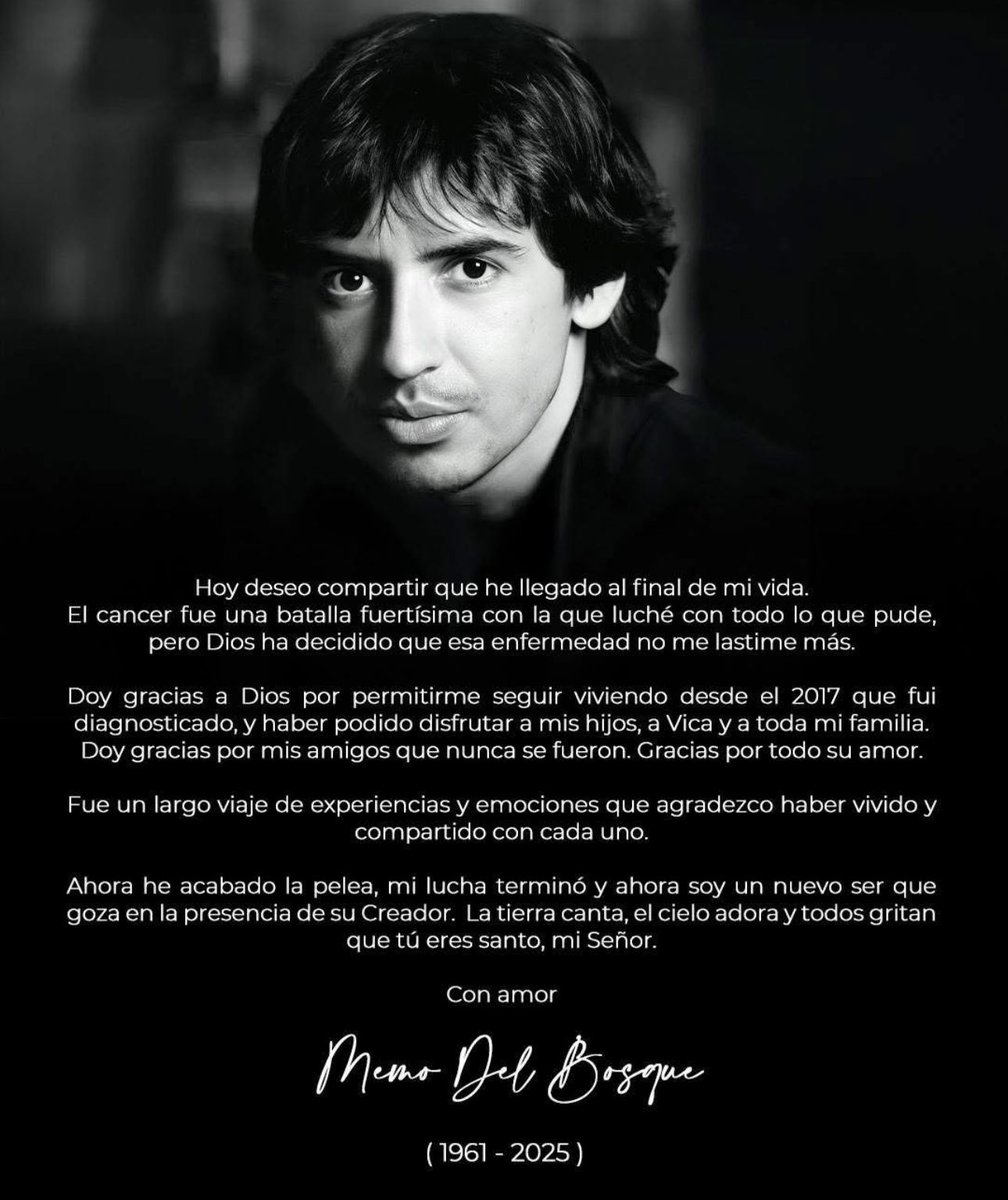 El mensaje completo que dejó preparado el productor de televisión Memo del Bosque por el cáncer que lo aquejaba.

Más en lopezdoriga.com