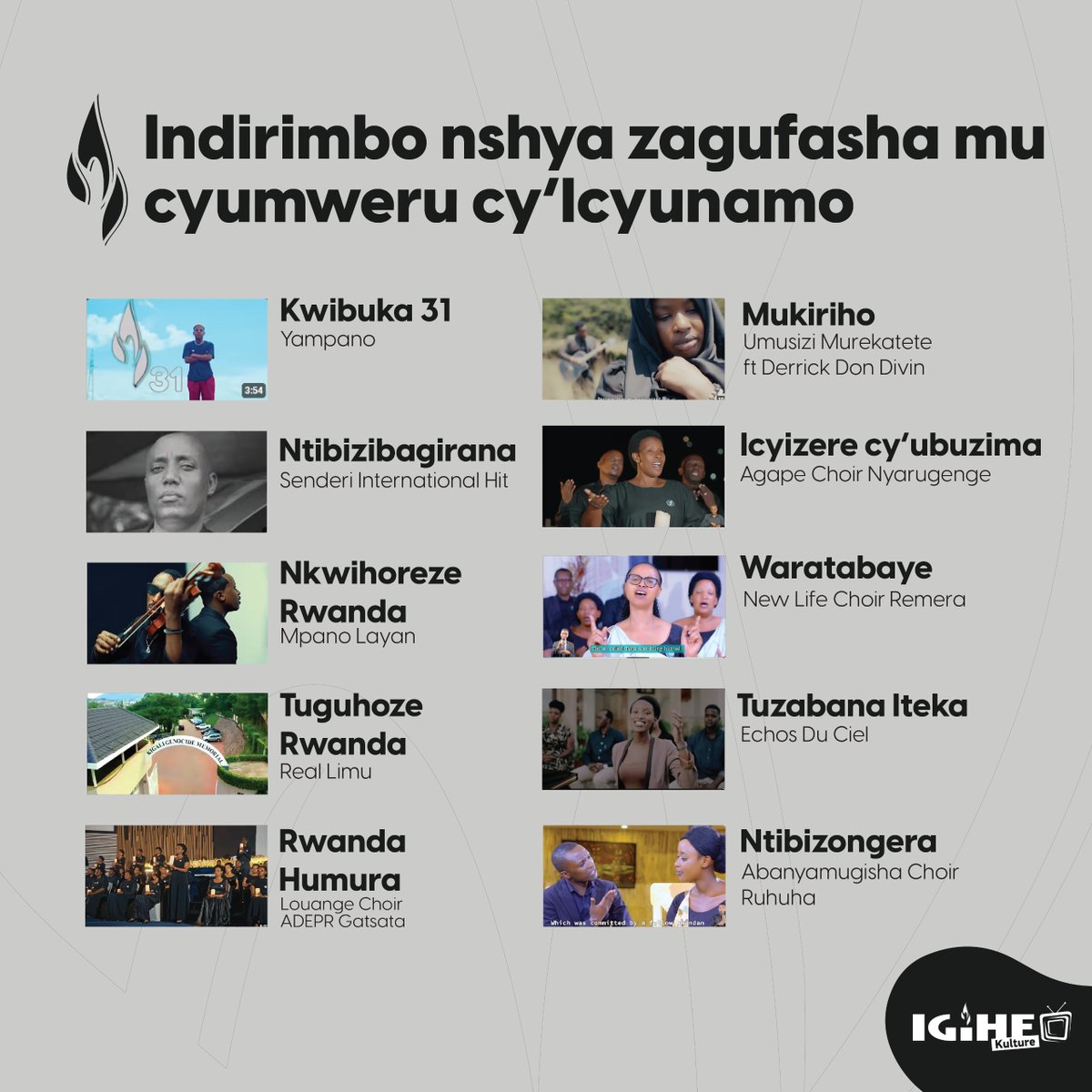 IGIHE's tweet photo. Indirimbo nshya zafasha abantu muri ibi bihe byo kwibuka ku nshuro ya 31 Jenoside yakorewe Abatutsi mu 1994 https://t.co/3IFrpdWQHI