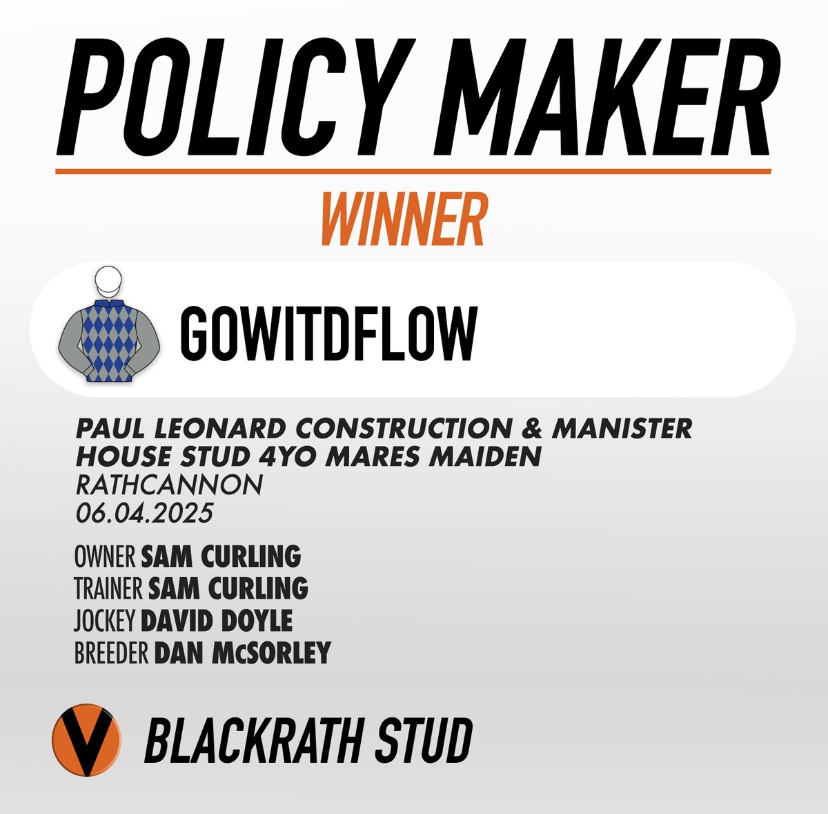 GOWITDFLOW (Policy Maker-Dar Dar Supreme) wins her 4-year-old mares maiden on debut for <a href="/SamCurling1/">Sam Curling</a> <a href="/irishp2p/">p2p.ie</a>