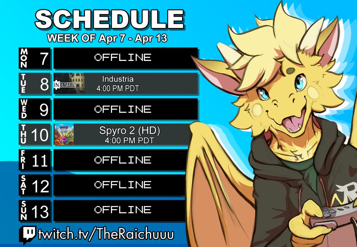 This week! The last full week of streams before LVFC! OH GOLLY! Hope to see you there at TheHappiestRaichu.com!