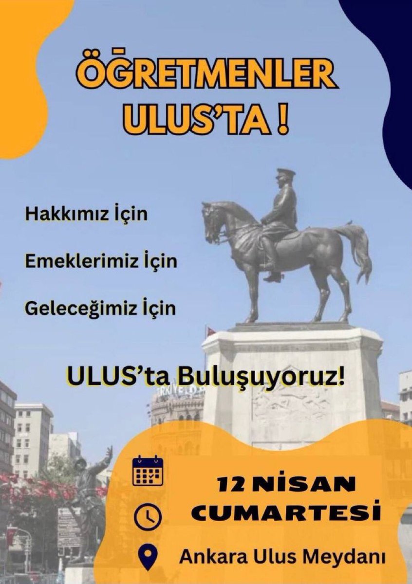 Hocalarım atama sayısı açıklanmadan önce son etkinliğimiz için katılım çok önemli

Emeklerimizin karşılığını alabilmek için
Akademiye kalmamak için
12 Nisan'da Ulus'da olmalıyız 

MEB atama için 37.600 istemiş ama bu sayı bizim mücadelemize bağlı

#CbdenÖğretmene68BinMüjde