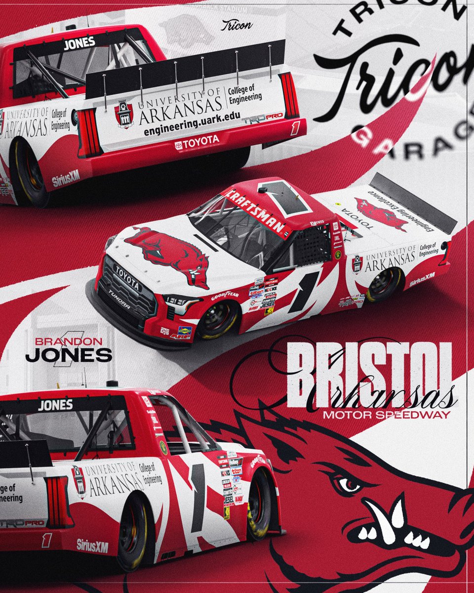 TRICON (@tricongarage) on Twitter photo Repping the U of A 🐗
<a href="/BrandonJonesRac/">Brandon Jones</a> will team up with <a href="/UArkansas/">University of Arkansas</a> and the College of Engineering this weekend at Bristol! Repping the U of A 🐗
<a href="/BrandonJonesRac/">Brandon Jones</a> will team up with <a href="/UArkansas/">University of Arkansas</a> and the College of Engineering this weekend at Bristol!