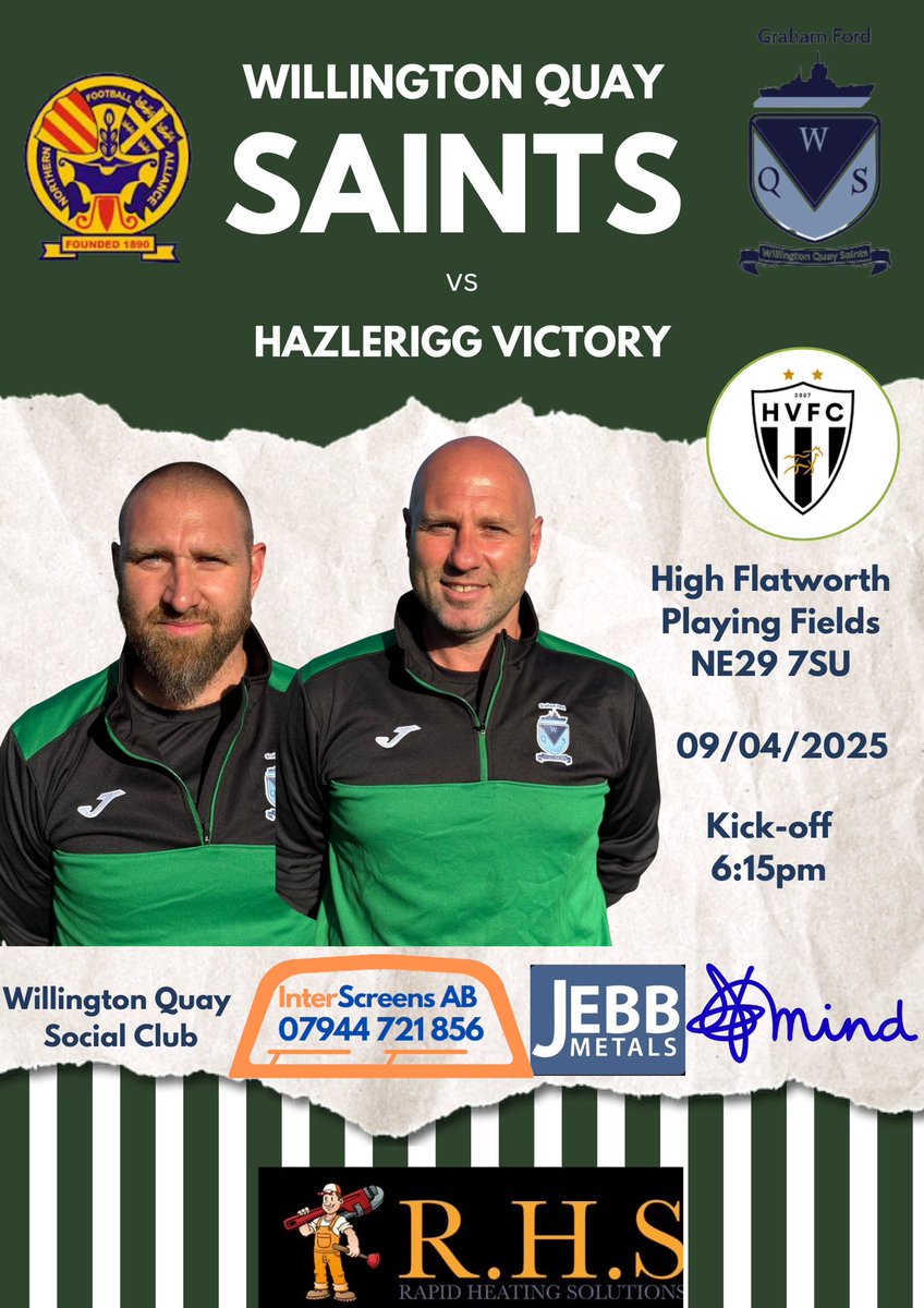 NEXT MATCH 🏡

Saints return from a weekend off with the visit of Hazlerigg Victory on Wednesday night!

NOTE FOR SUPPORTERS: This game will be played at Flatworth, not St. Peter’s.