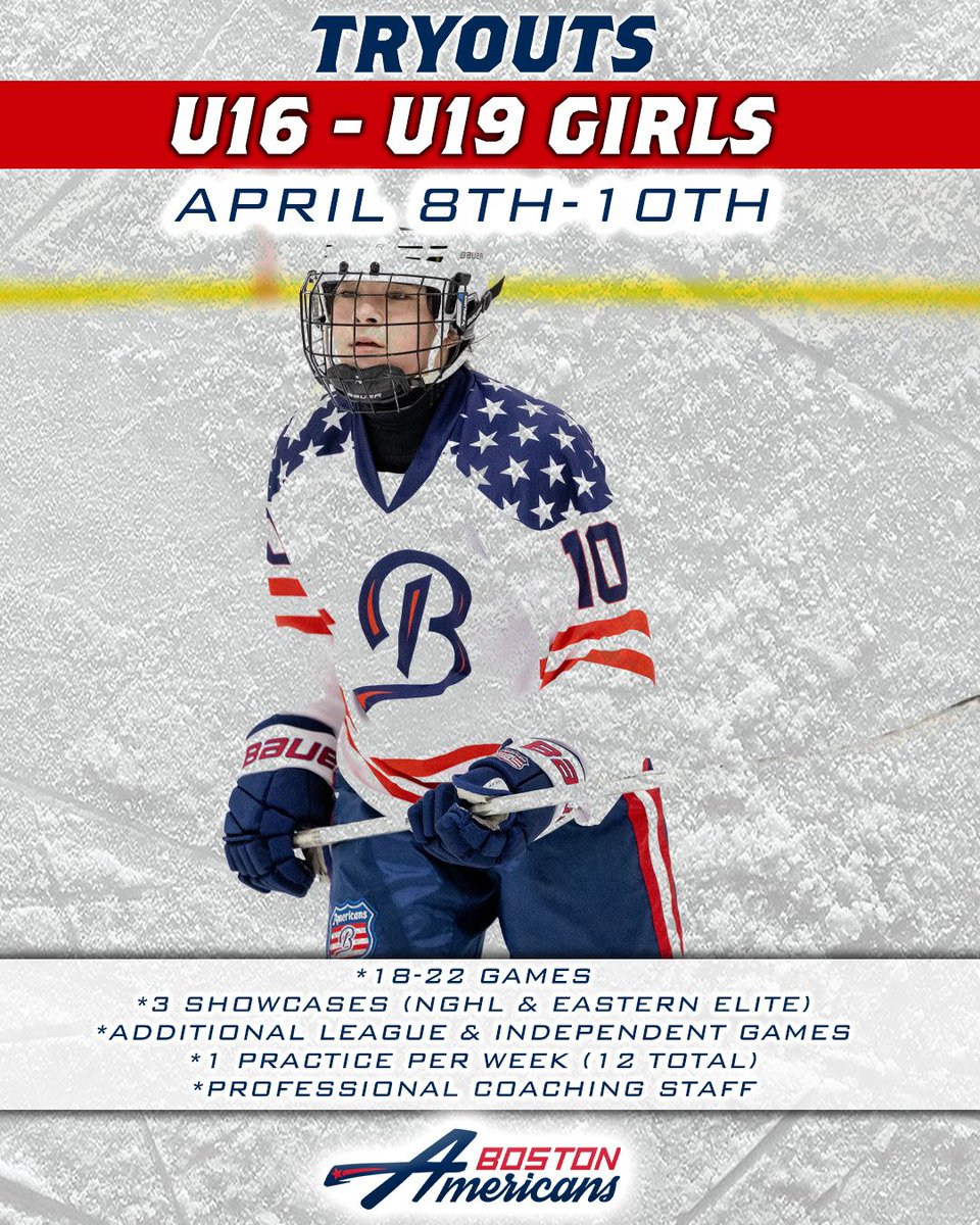 The Boston Americans are proud to announce their U16 and U19 Girls' teams. They are set to compete in the NGHL and Eastern Elite showcases, offering the most competitive option for girls to develop and prepare for the High School Season.  

thebostonamericans.com/pages/girls/u1…