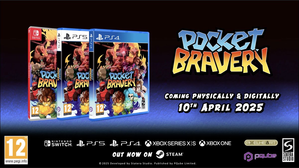 PQubeGames's tweet image. ⚡ 3 DAYS TO GO! ⚡
Get ready to bring the fight in Pocket Bravery, launching 10th April on all major consoles and already available on PC-Steam
🔥 Pixel-art brawling
🌀 Elemental supers
🌍 Rollback netcode
Which platform and fighter are you maining?
#PocketBravery #OutSoon #FGC