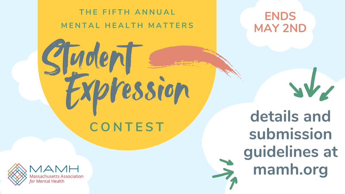 We’re celebrating May is #MentalHealthMonth with the annual Student Expression Contest. Send your artwork and creative writing to MAMH to be entered to win cash prizes, explore your mental health in the process. Details: mamh.org/blog/2025-ment… #artcontest #MA