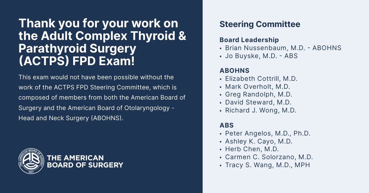 AmBdSurg's tweet photo. The #ACTPS #FPD Exam begins today. This exam would not have been possible without the dedicated work of the ACTPS FPD Steering Committee.
Good luck to all examinees, and thank you to the Steering Committee for your work and guidance! https://t.co/B6vOsssK0s