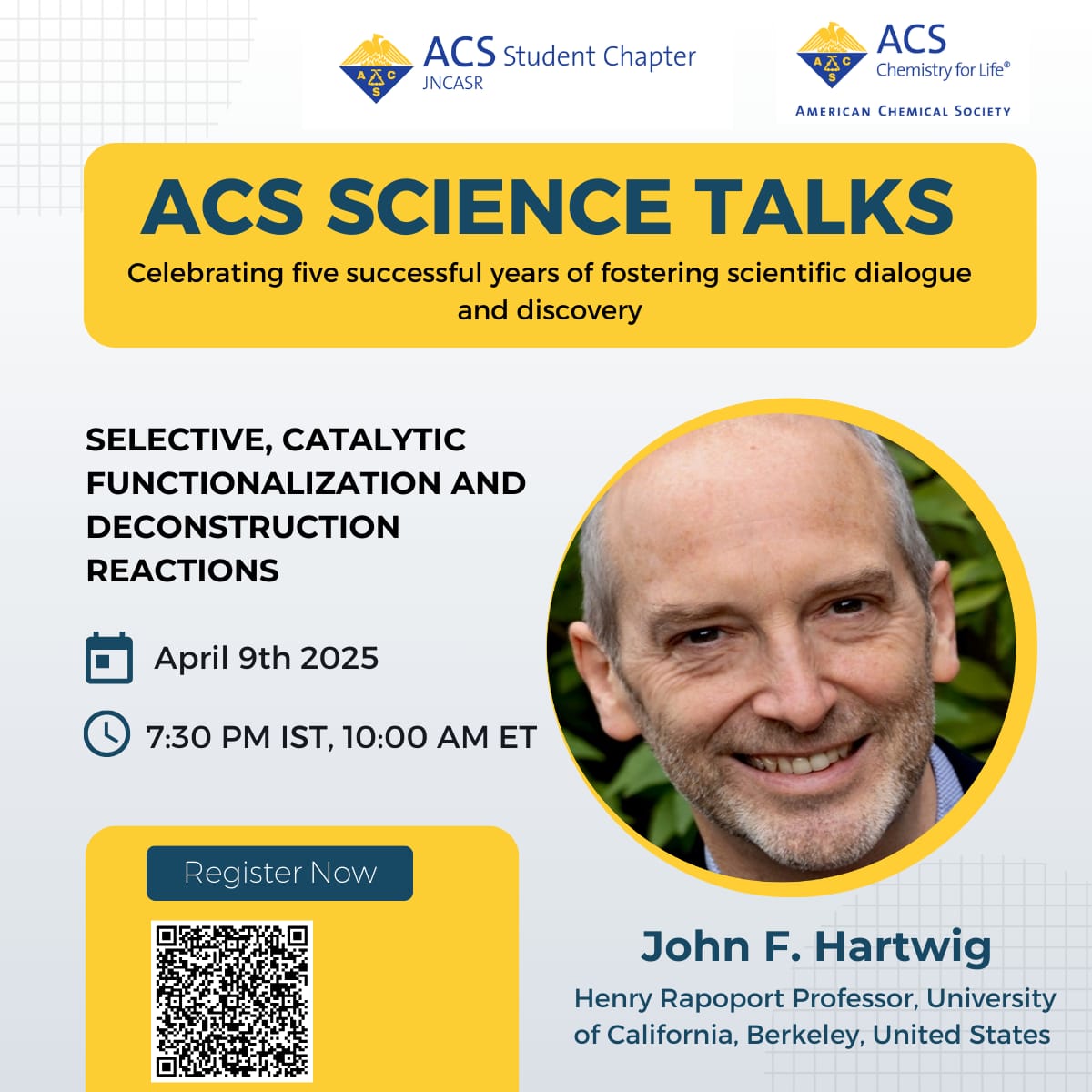 ACS_JNCASR's tweet image. 5th anniversary of #ACSScienceTalks with a special session featuring Professor 𝗝𝗼𝗵𝗻 𝗙. 𝗛𝗮𝗿𝘁𝘄𝗶𝗴—Henry Rapoport Professor, University of California, Berkeley, and Executive Editor of the 𝙅𝙤𝙪𝙧𝙣𝙖𝙡 𝙤𝙛 𝙩𝙝𝙚 𝘼𝙢𝙚𝙧𝙞𝙘𝙖𝙣 𝘾𝙝𝙚𝙢𝙞𝙘𝙖𝙡 𝙎𝙤𝙘𝙞𝙚𝙩𝙮. 📢