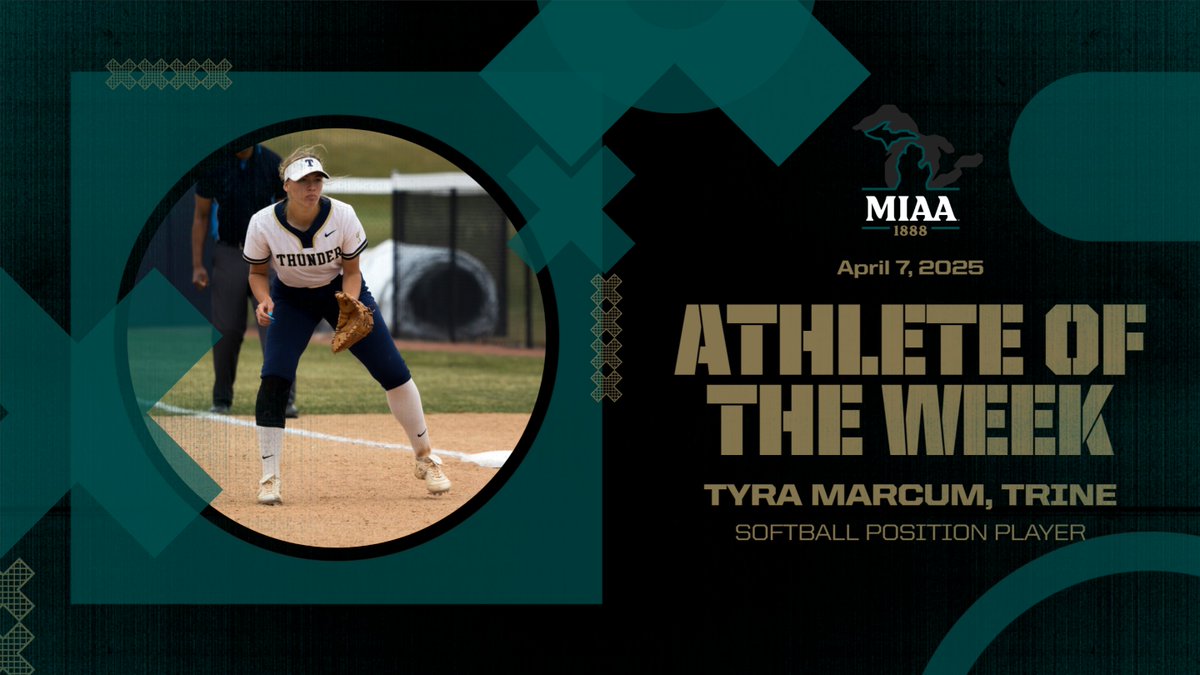 #D3MIAA Sports (@miaa1888) on Twitter photo #D3MIAA Softball Athletes of the Week | April 7, 2025 🥎
Pitcher:
Debbie Hill, <a href="/TrineAthletics/">Trine Thunder</a>
Position Player:
Tyra Marcum, <a href="/TrineAthletics/">Trine Thunder</a>
READ -- bit.ly/4jpZQ16
#MIAAsoftball #GreatSince1888 #D3MIAA Softball Athletes of the Week | April 7, 2025 🥎
Pitcher:
Debbie Hill, <a href="/TrineAthletics/">Trine Thunder</a>
Position Player:
Tyra Marcum, <a href="/TrineAthletics/">Trine Thunder</a>
READ -- bit.ly/4jpZQ16
#MIAAsoftball #GreatSince1888