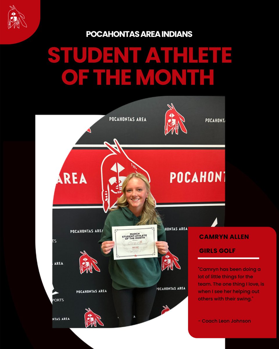 PAC_Indians's tweet image. 🏆 March Student-Athletes of the Month 🏆
Honoring Halee Hauswirth (Girls Track), Caleb Roberts (Boys Track), Camryn Allen (Girls Golf), and Brennen Storms (Boys Golf) for their leadership &amp;amp; dedication on and off the field! 👏
#PACStrong #StudentAthletesOfTheMonth #PocahontasArea