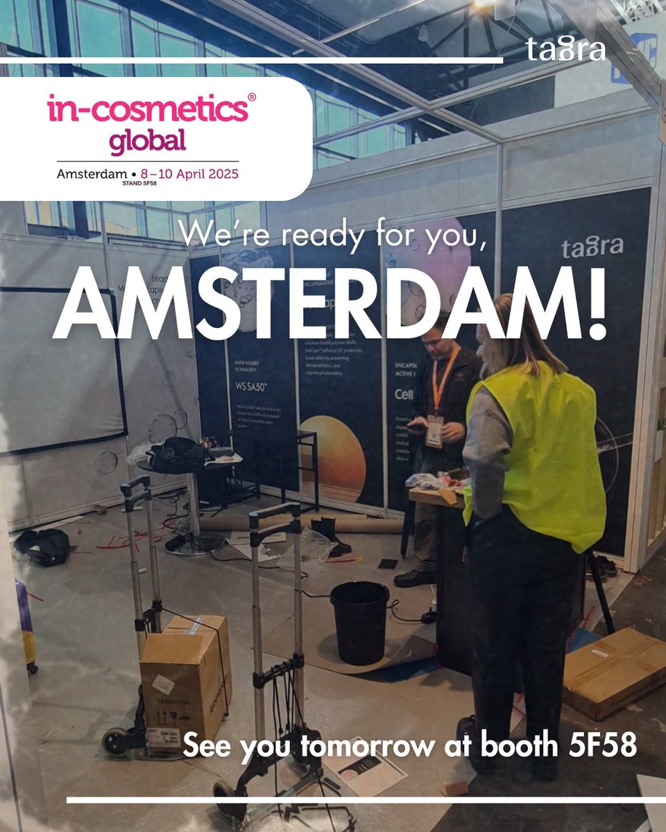 Tagra_BioTech's tweet image. We&apos;re getting ready! 🚧 Our booth at in-cosmetics Global is coming to life, and we can&apos;t wait to meet you in Amsterdam! From cutting-edge encapsulation to exclusive formula reveals, visit us at Booth 5F58. See you there? 👋 #Tagra #InCosmetics #incosglobal