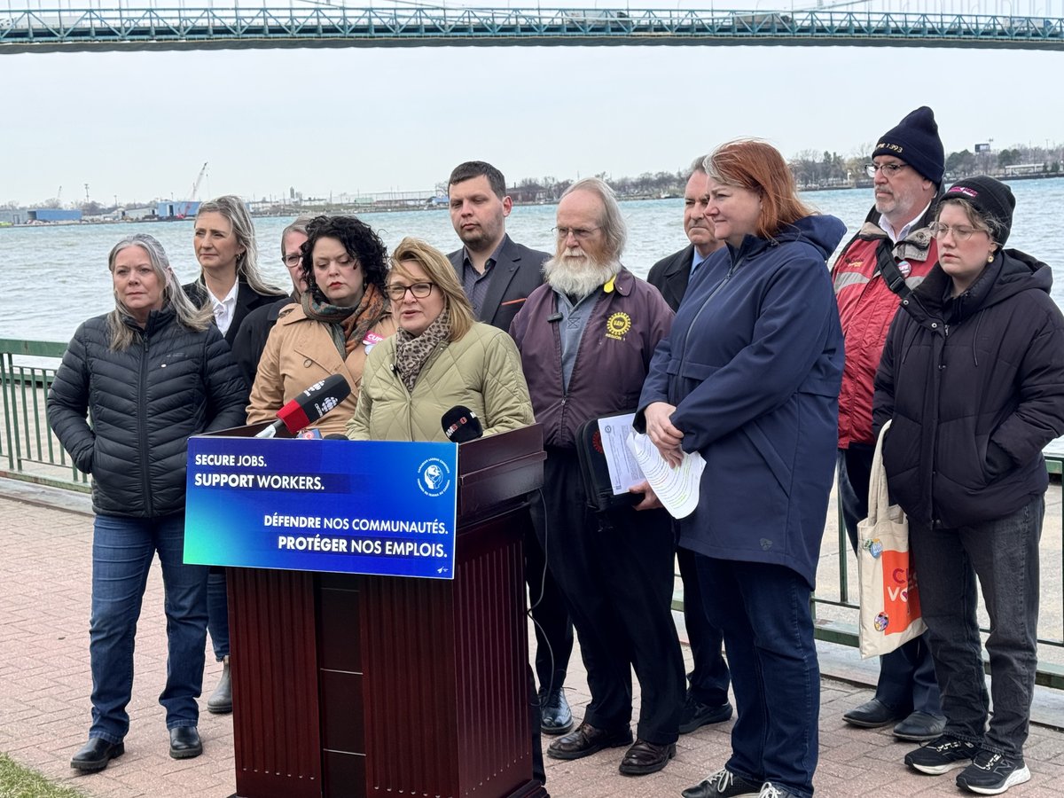 Canadian Labour (@canadianlabour) on Twitter photo As Trump’s reckless tariffs hit Canadian autos, workers are paying the price.
<a href="/PresidentCLC/">Bea Bruske, CLC President</a> and <a href="/CLCVPSiobhan/">Siobhan Vipond</a> stood with local labour leaders and workers in Windsor urging the government for bold and immediate action. #ElbowsUp #cdnpoli As Trump’s reckless tariffs hit Canadian autos, workers are paying the price.
<a href="/PresidentCLC/">Bea Bruske, CLC President</a> and <a href="/CLCVPSiobhan/">Siobhan Vipond</a> stood with local labour leaders and workers in Windsor urging the government for bold and immediate action. #ElbowsUp #cdnpoli