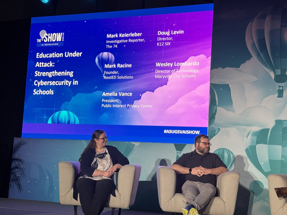 phintz's tweet photo. So proud of my Zero Breach Zone Podcast @TechIRL Andy Lombard &amp; his panel keynote @asugsvsummit today speaking on Strengthening Cybersecurity in Schools!@CyberNut @CoSN @K12SIX @fetc @techlearning 

Subscribe to our Podcast dedicated to K12 Cybersecurity: https://t.co/HXLJLSPw3Y https://t.co/8zREZZ06Yy