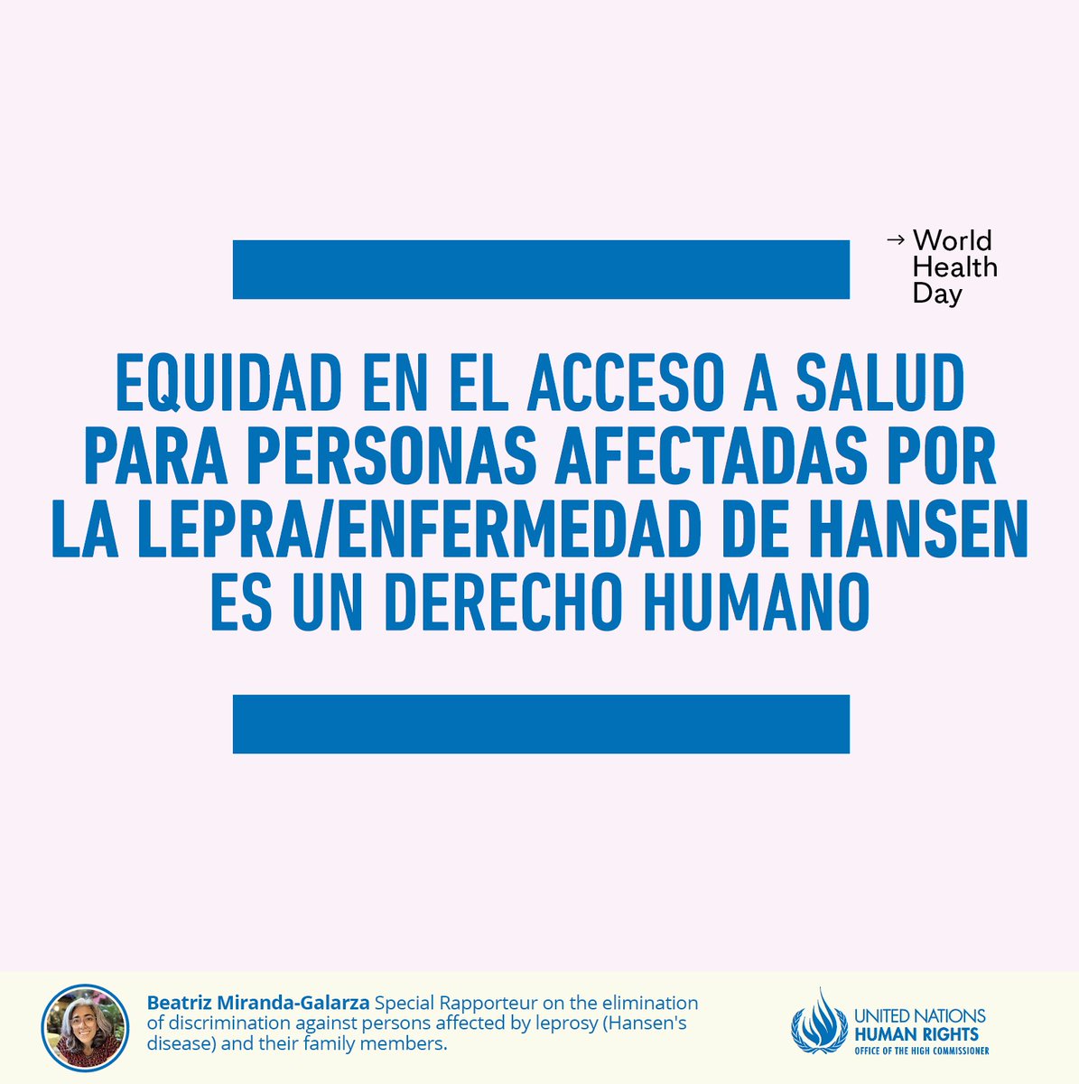 La salud es un derecho de todos y todas. Por ende, es un derecho de las personas afectadas por la lepra/enfermedad de Hansen. #WorldHealthDay #lepra #