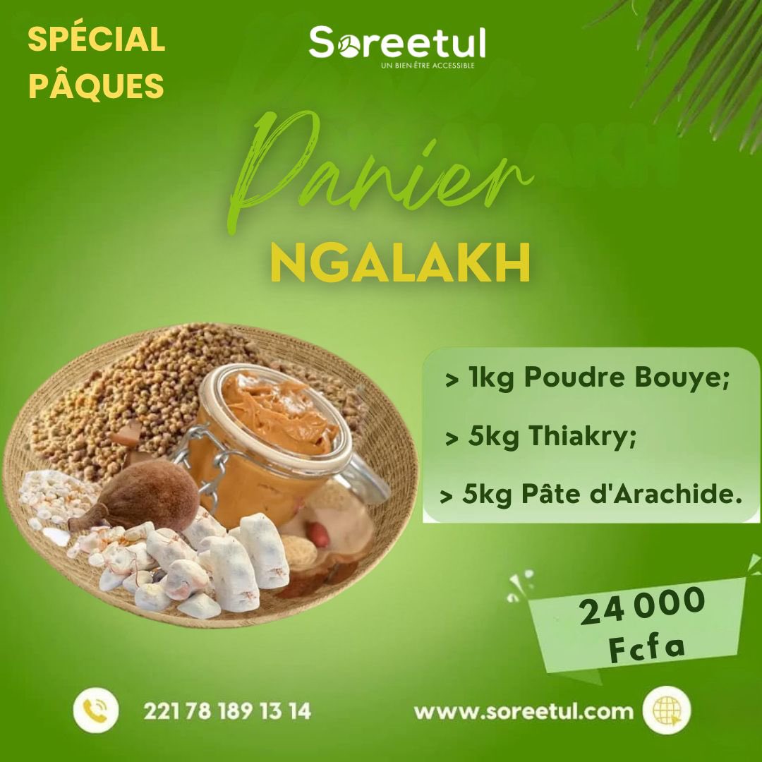 Préparez votre Ngalakh avec le Panier Spécial Pâques de Soreetul !
Tout ce qu’il vous faut pour régaler vos proches pendant les fêtes.

Commandez dès maintenant et célébrez Pâques en saveurs et traditions.

Téléphone : +221 78 189 13 14
Site web : soreetul.com