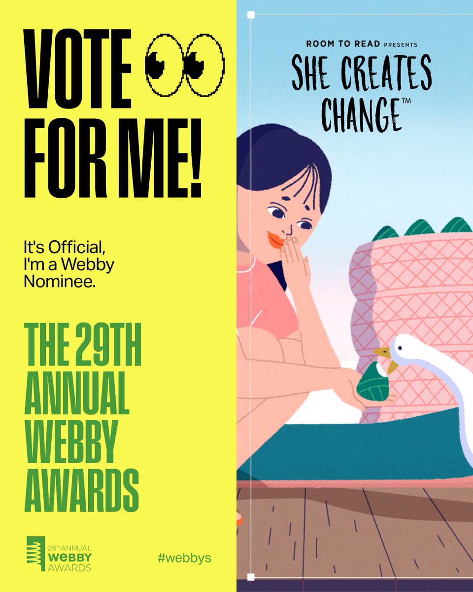 Room to Read (@roomtoread) on Twitter photo 🎉 Room to Read has been nominated for a Webby! ✨ #SheCreatesChange is recognized in <a href="/TheWebbyAwards/">The Webby Awards</a> Public Service & Activism category. Vote for everyday heroes who are creating lasting change around the world. 📚🌍
Help us bring it home🏆, vote now 👉okt.to/cu3xsj 🎉 Room to Read has been nominated for a Webby! ✨ #SheCreatesChange is recognized in <a href="/TheWebbyAwards/">The Webby Awards</a> Public Service & Activism category. Vote for everyday heroes who are creating lasting change around the world. 📚🌍
Help us bring it home🏆, vote now 👉okt.to/cu3xsj