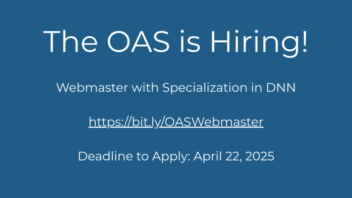 OAS_official's tweet photo. 🖥️ DNN, https://t.co/uheTuaGsIA, CMS mastery?
Put your skills to work with the @OAS_official as our next Webmaster.

 📎 Job details: https://t.co/wiF56YHt5I 
🗓️Deadline: April 22
 #DNN #CMSJobs #ASPNET #WebDevJobs #Hiring #Webmaster #DotNetNuke https://t.co/3h12Xtq6hl