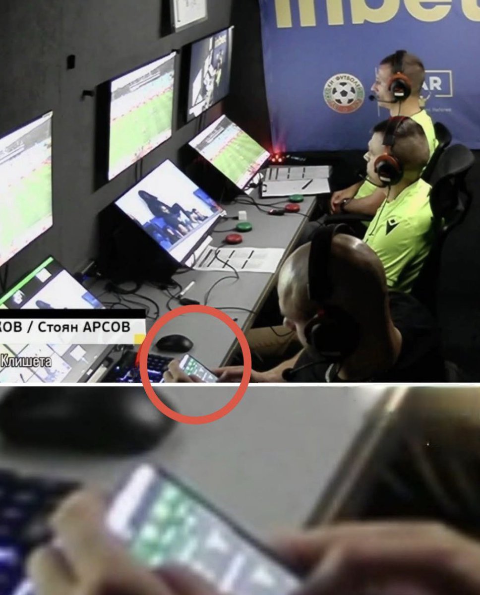 Footballtweet's tweet photo. 🚨 A VAR referee in Bulgaria has been suspended after being seen scrolling a betting website on live television! 🤯📺 https://t.co/ZzZCeYLWwP