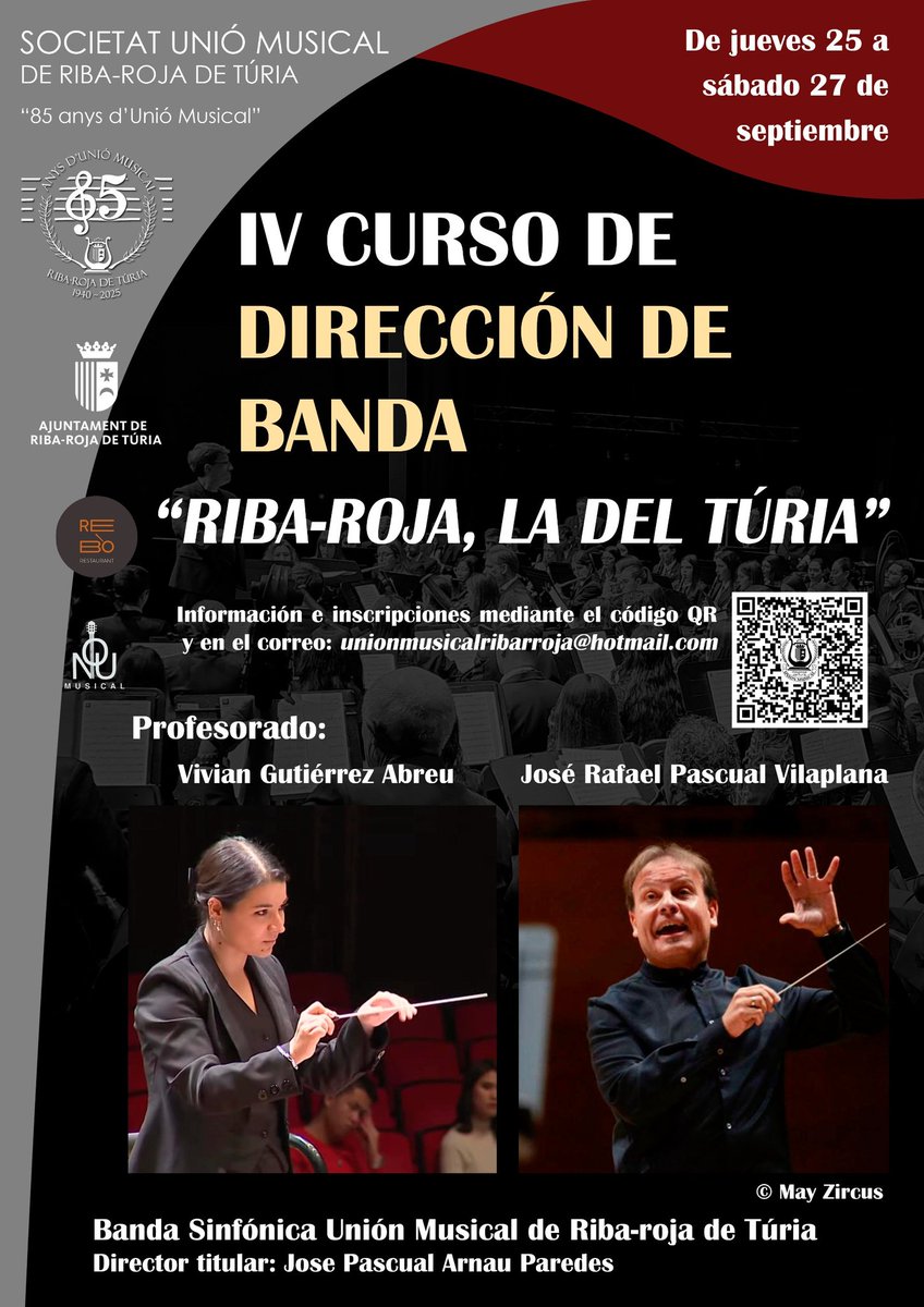 📢📢📢Presentem el IV Curs de Direcció de Banda: "RIBA-ROJA, LA DEL TÚRIA"

📝Tota la informació disponible al codi QR.

#85anysduniómusical