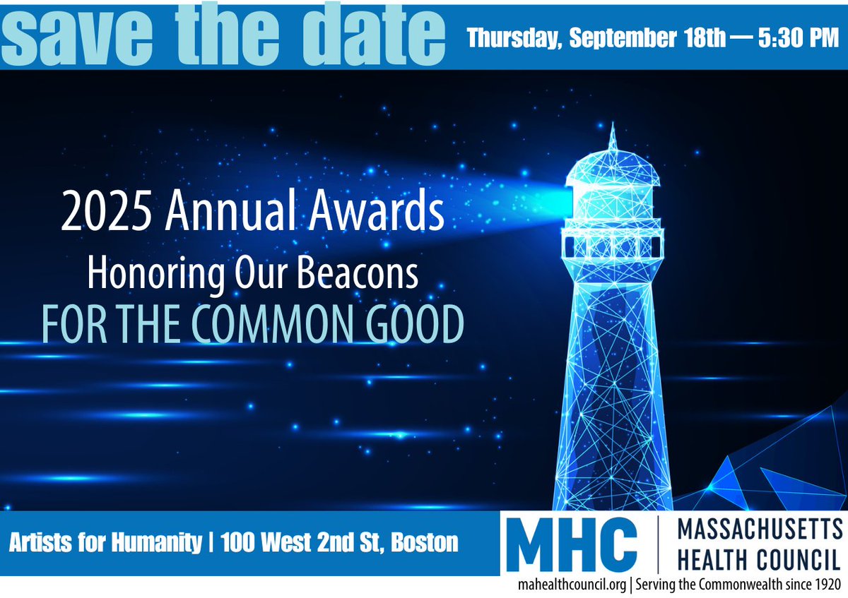 Mark your calendar!  We are excited to invite you to MHC's Annual Awards: Honoring our Beacons for Common Good, a special evening recognizing leaders who have made outstanding contributions to public health and well-being.

A formal invitation will follow.