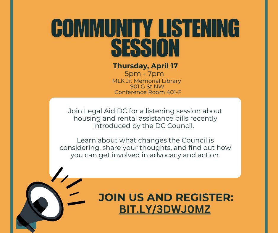 Interested in learning more about housing and rental assistance bills recently introduced by the DC Council? Join us for a community listening session on Thursday, April 17th!