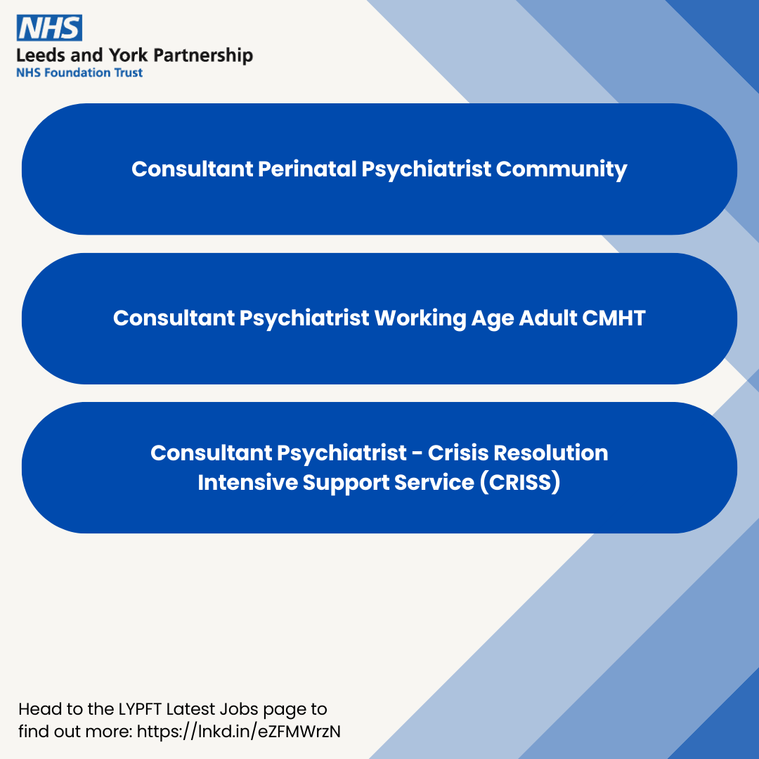 We have a range of NHS Job opportunities, placements and specialties in our clinical, research, and professional support teams across Leeds and York.

Head to the LYPFT Latest Jobs page to find out more:
lnkd.in/eZFMWrzN