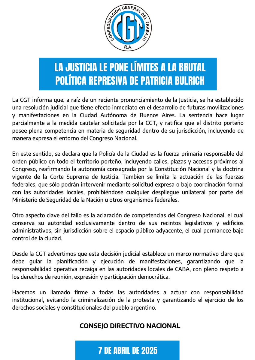 🔴 LA JUSTICIA LE PONE LÍMITES A LA BRUTAL POLÍTICA REPRESIVA DE PATRICIA BULLRICH