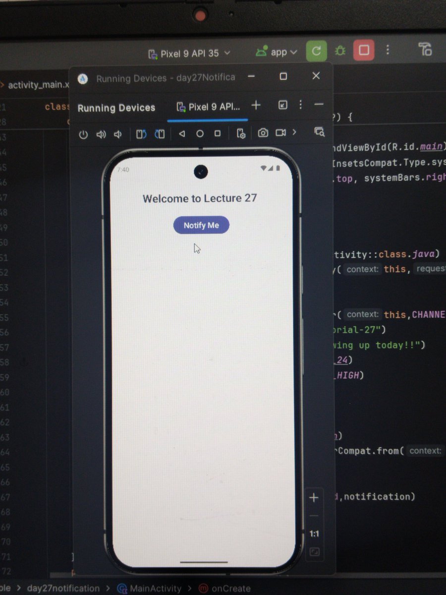 tkkota29's tweet photo. Completed lec 27 of #30daysOfAppDev , sorry for the gap (because of a hackathon and some college exams) . In the lecture I learned about 
- creating notifications
- bottom navigation bar
Thanks @saumya1singh for the easiest tutorials. https://t.co/E2mejCwnzW